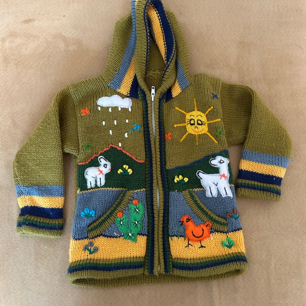 Colorful Knit Children's Hoodie with Animal Design